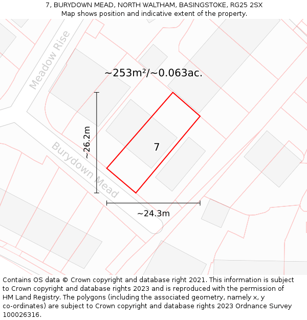 7, BURYDOWN MEAD, NORTH WALTHAM, BASINGSTOKE, RG25 2SX: Plot and title map