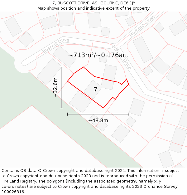 7, BUSCOTT DRIVE, ASHBOURNE, DE6 1JY: Plot and title map