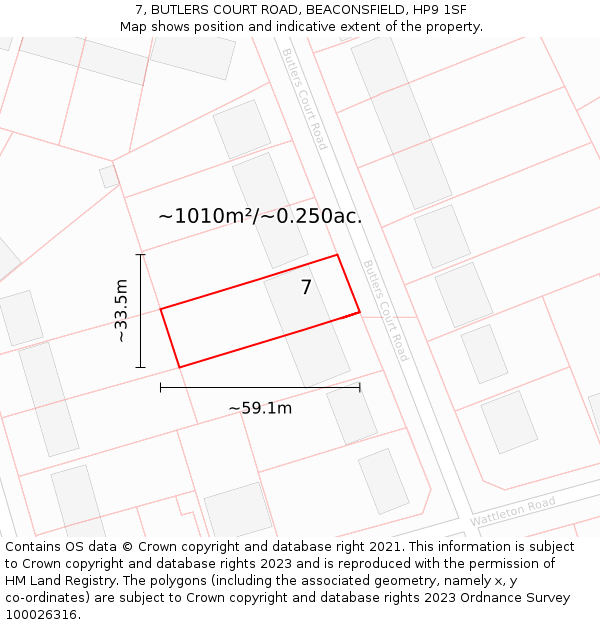 7, BUTLERS COURT ROAD, BEACONSFIELD, HP9 1SF: Plot and title map