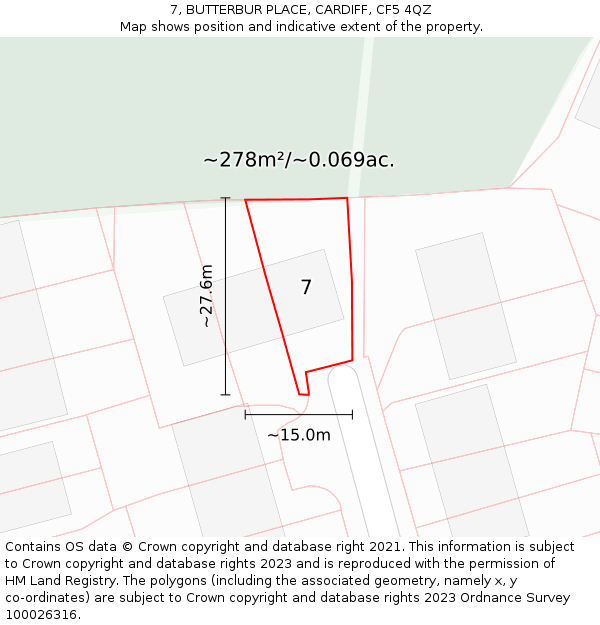 7, BUTTERBUR PLACE, CARDIFF, CF5 4QZ: Plot and title map