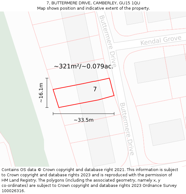 7, BUTTERMERE DRIVE, CAMBERLEY, GU15 1QU: Plot and title map