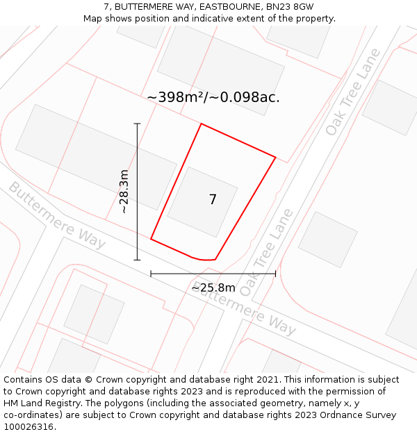 7, BUTTERMERE WAY, EASTBOURNE, BN23 8GW: Plot and title map