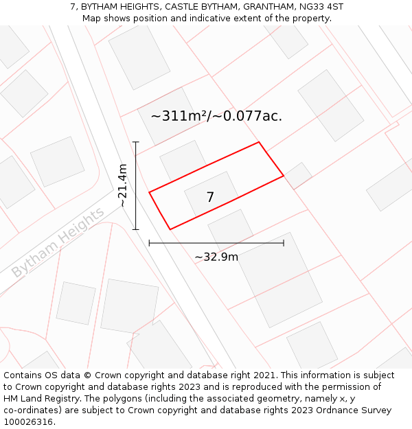 7, BYTHAM HEIGHTS, CASTLE BYTHAM, GRANTHAM, NG33 4ST: Plot and title map