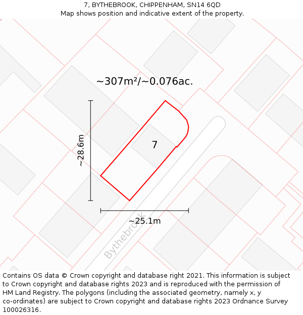 7, BYTHEBROOK, CHIPPENHAM, SN14 6QD: Plot and title map