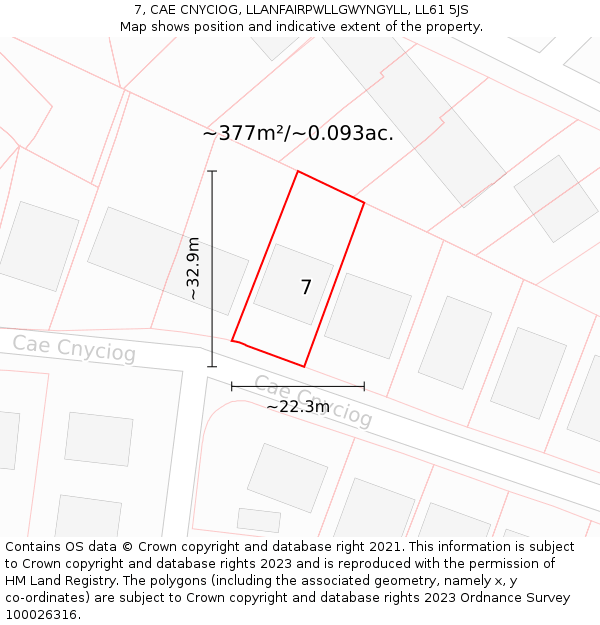 7, CAE CNYCIOG, LLANFAIRPWLLGWYNGYLL, LL61 5JS: Plot and title map