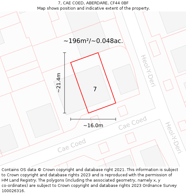 7, CAE COED, ABERDARE, CF44 0BF: Plot and title map