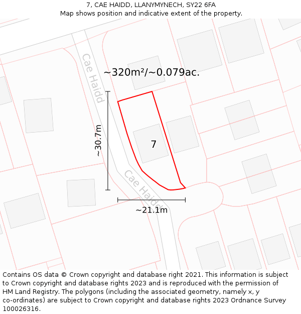 7, CAE HAIDD, LLANYMYNECH, SY22 6FA: Plot and title map