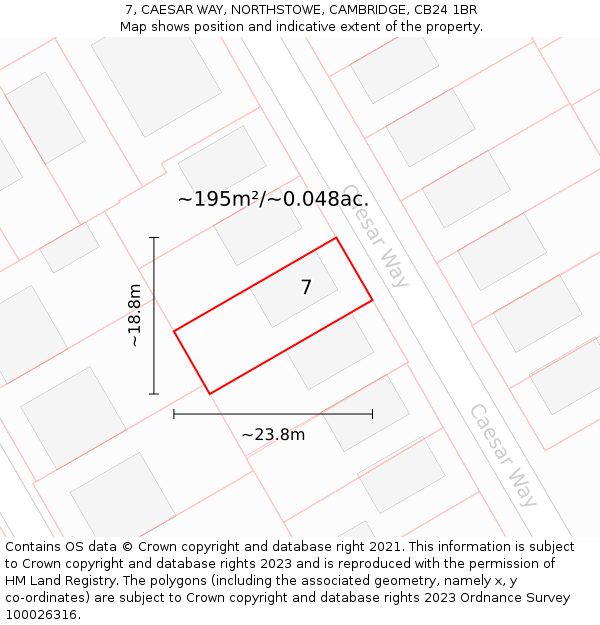 7, CAESAR WAY, NORTHSTOWE, CAMBRIDGE, CB24 1BR: Plot and title map