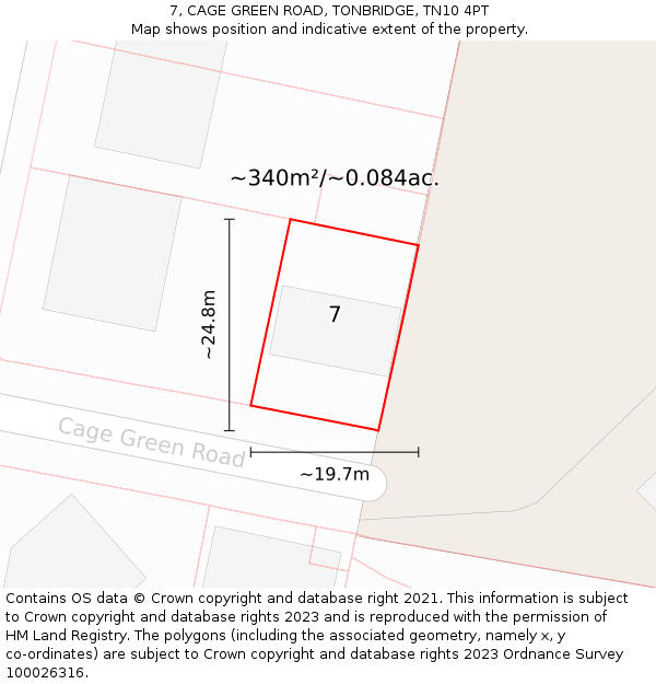 7, CAGE GREEN ROAD, TONBRIDGE, TN10 4PT: Plot and title map