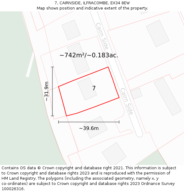 7, CAIRNSIDE, ILFRACOMBE, EX34 8EW: Plot and title map