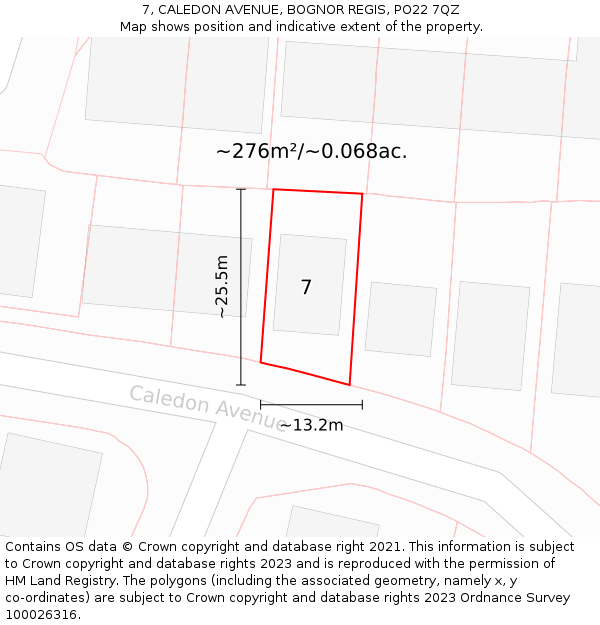 7, CALEDON AVENUE, BOGNOR REGIS, PO22 7QZ: Plot and title map