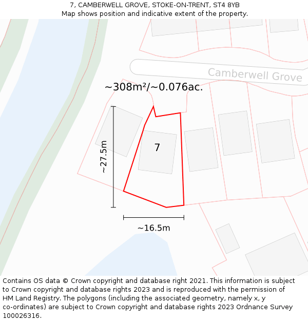 7, CAMBERWELL GROVE, STOKE-ON-TRENT, ST4 8YB: Plot and title map