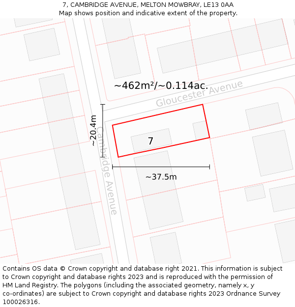 7, CAMBRIDGE AVENUE, MELTON MOWBRAY, LE13 0AA: Plot and title map