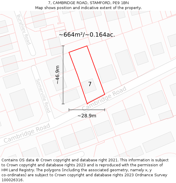 7, CAMBRIDGE ROAD, STAMFORD, PE9 1BN: Plot and title map