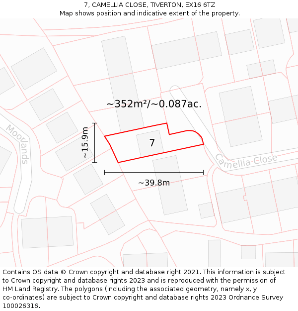 7, CAMELLIA CLOSE, TIVERTON, EX16 6TZ: Plot and title map