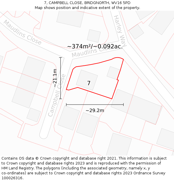 7, CAMPBELL CLOSE, BRIDGNORTH, WV16 5PD: Plot and title map