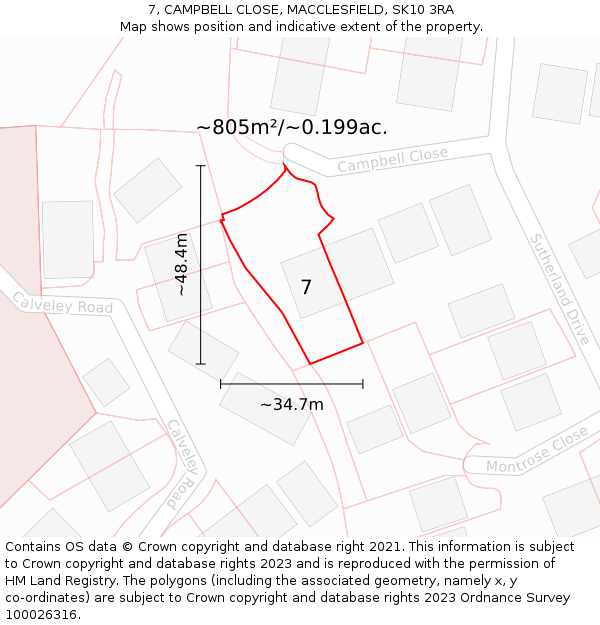 7, CAMPBELL CLOSE, MACCLESFIELD, SK10 3RA: Plot and title map