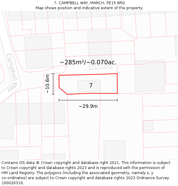 7, CAMPBELL WAY, MARCH, PE15 8RG: Plot and title map