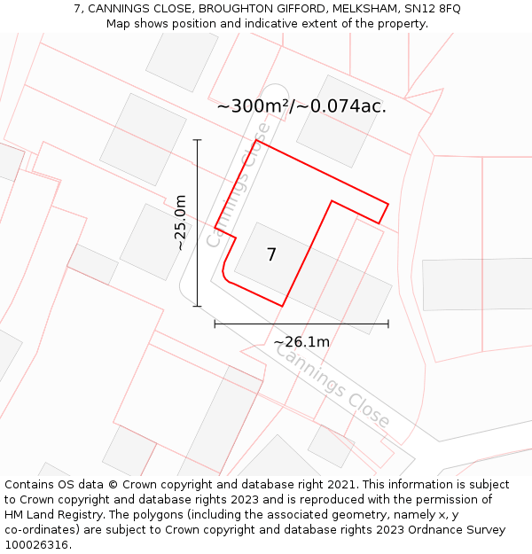 7, CANNINGS CLOSE, BROUGHTON GIFFORD, MELKSHAM, SN12 8FQ: Plot and title map