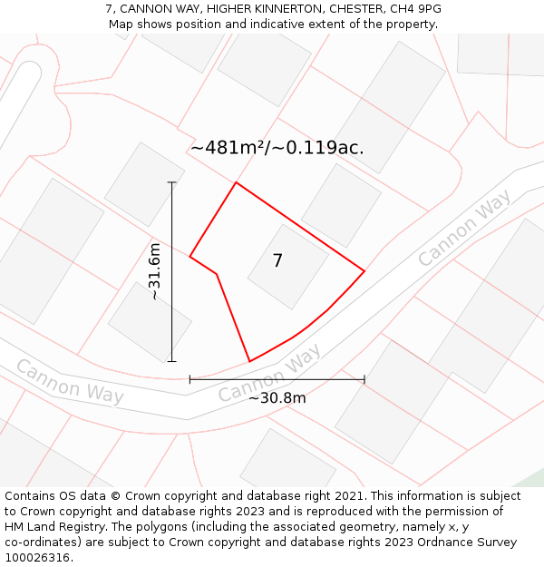 7, CANNON WAY, HIGHER KINNERTON, CHESTER, CH4 9PG: Plot and title map