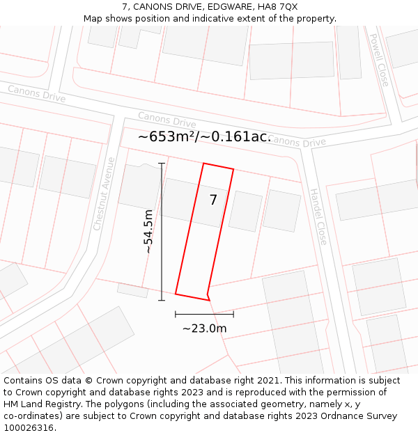 7, CANONS DRIVE, EDGWARE, HA8 7QX: Plot and title map