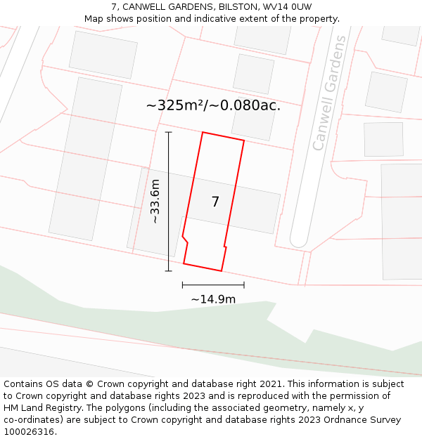 7, CANWELL GARDENS, BILSTON, WV14 0UW: Plot and title map