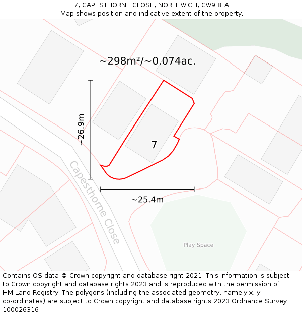 7, CAPESTHORNE CLOSE, NORTHWICH, CW9 8FA: Plot and title map