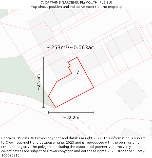 7, CAPTAINS GARDENS, PLYMOUTH, PL5 3UJ: Plot and title map