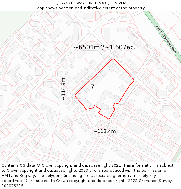 7, CARDIFF WAY, LIVERPOOL, L19 2HA: Plot and title map