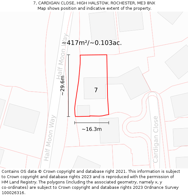 7, CARDIGAN CLOSE, HIGH HALSTOW, ROCHESTER, ME3 8NX: Plot and title map