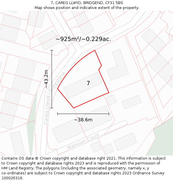 7, CAREG LLWYD, BRIDGEND, CF31 5BS: Plot and title map