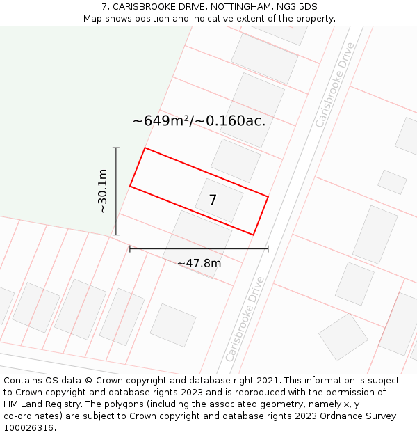 7, CARISBROOKE DRIVE, NOTTINGHAM, NG3 5DS: Plot and title map