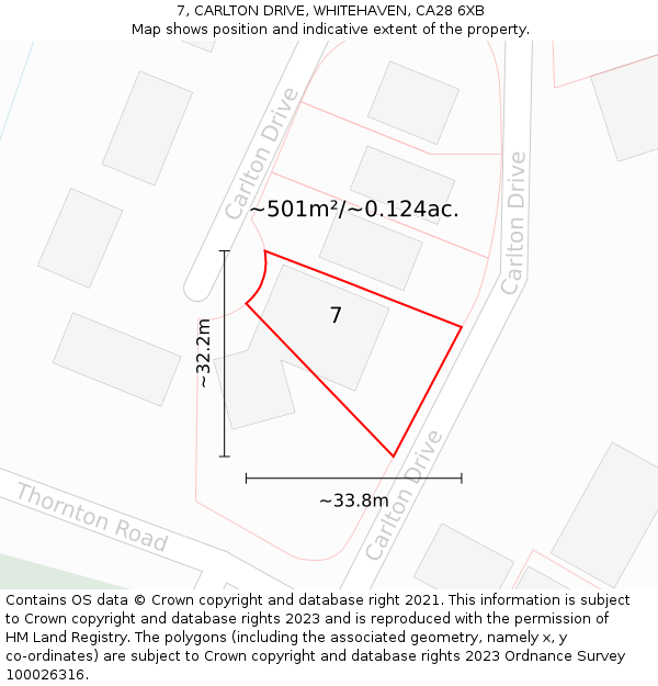 7, CARLTON DRIVE, WHITEHAVEN, CA28 6XB: Plot and title map