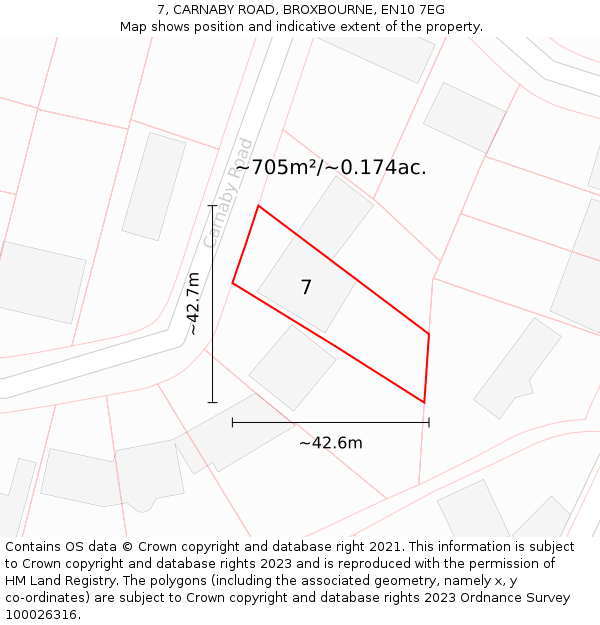 7, CARNABY ROAD, BROXBOURNE, EN10 7EG: Plot and title map