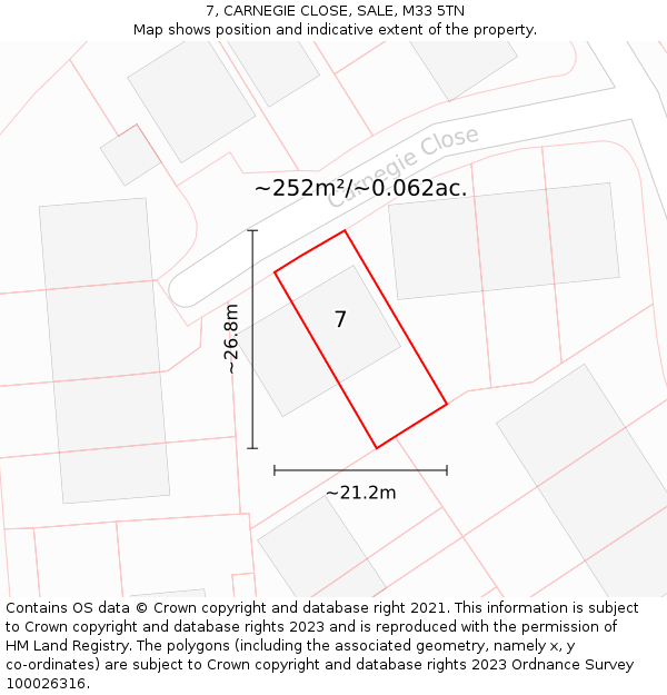 7, CARNEGIE CLOSE, SALE, M33 5TN: Plot and title map