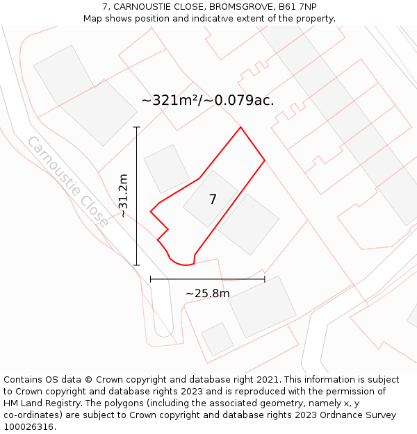 7, CARNOUSTIE CLOSE, BROMSGROVE, B61 7NP: Plot and title map