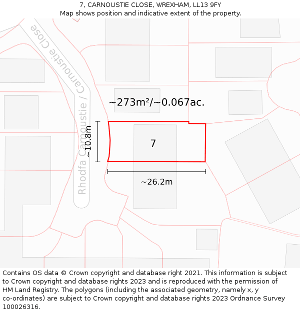 7, CARNOUSTIE CLOSE, WREXHAM, LL13 9FY: Plot and title map