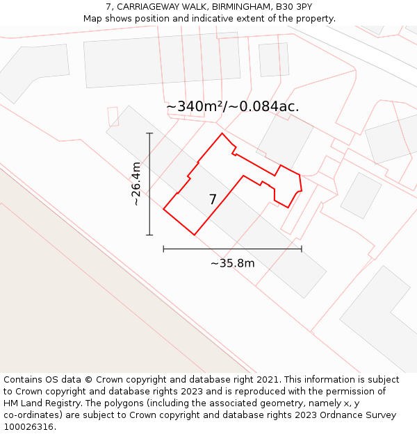 7, CARRIAGEWAY WALK, BIRMINGHAM, B30 3PY: Plot and title map