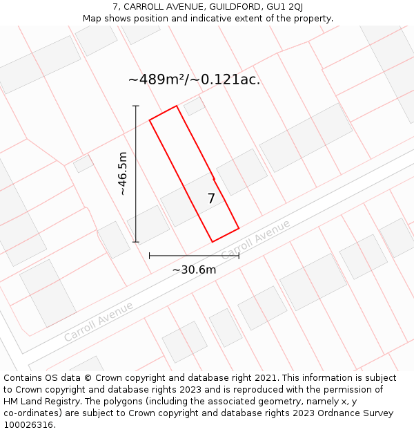 7, CARROLL AVENUE, GUILDFORD, GU1 2QJ: Plot and title map