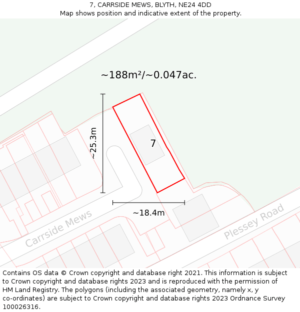 7, CARRSIDE MEWS, BLYTH, NE24 4DD: Plot and title map