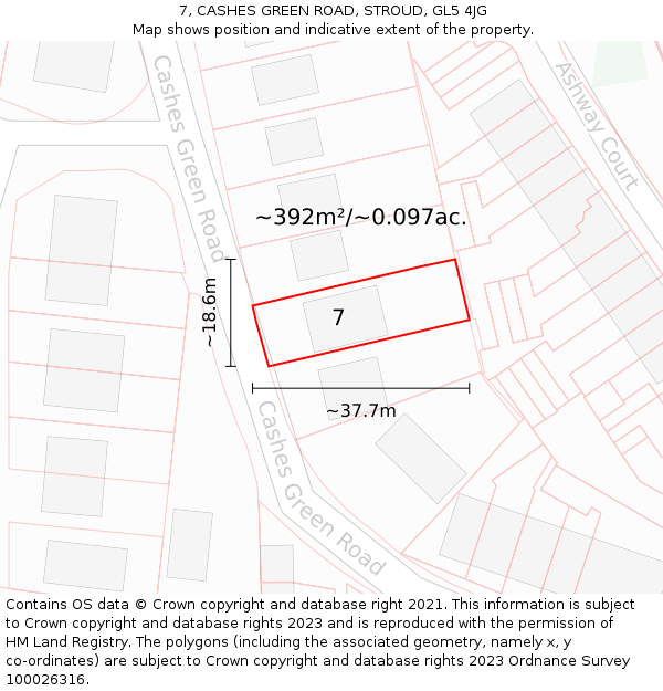 7, CASHES GREEN ROAD, STROUD, GL5 4JG: Plot and title map