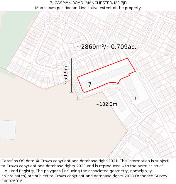 7, CASPIAN ROAD, MANCHESTER, M9 7JB: Plot and title map