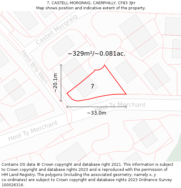 7, CASTELL MORGRAIG, CAERPHILLY, CF83 3JH: Plot and title map