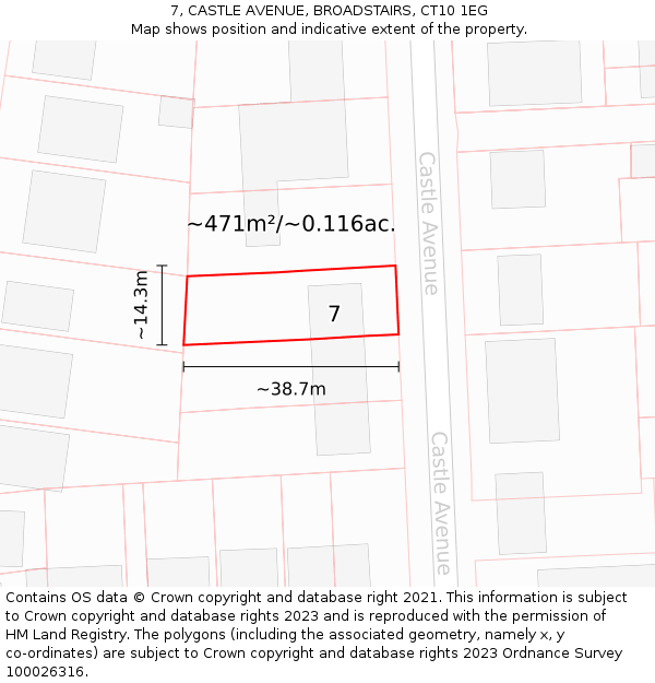 7, CASTLE AVENUE, BROADSTAIRS, CT10 1EG: Plot and title map