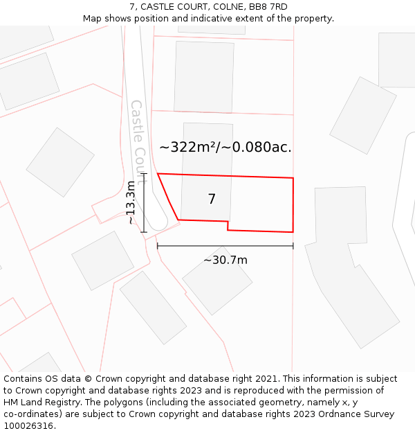 7, CASTLE COURT, COLNE, BB8 7RD: Plot and title map