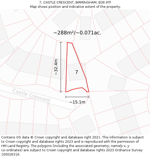 7, CASTLE CRESCENT, BIRMINGHAM, B36 9TF: Plot and title map