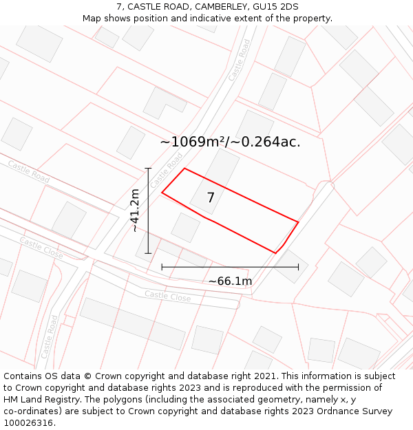 7, CASTLE ROAD, CAMBERLEY, GU15 2DS: Plot and title map