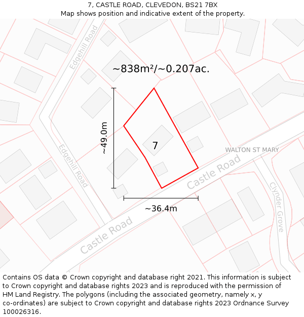 7, CASTLE ROAD, CLEVEDON, BS21 7BX: Plot and title map