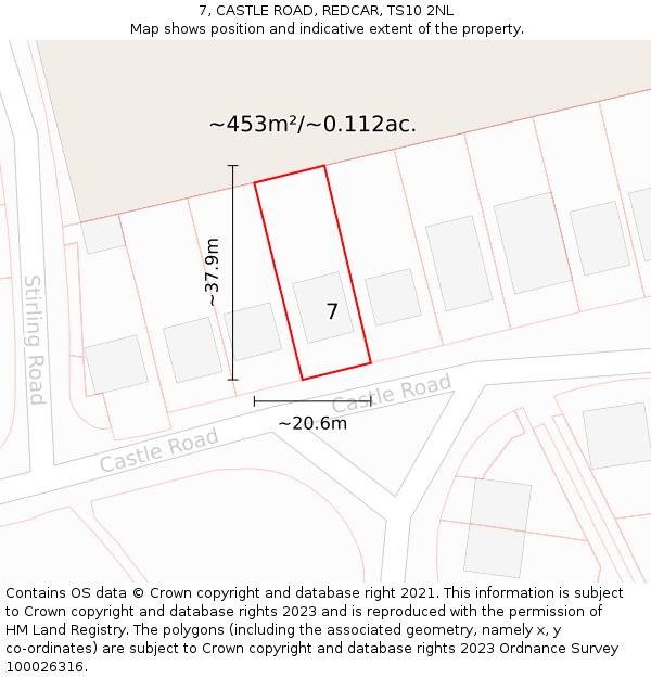 7, CASTLE ROAD, REDCAR, TS10 2NL: Plot and title map