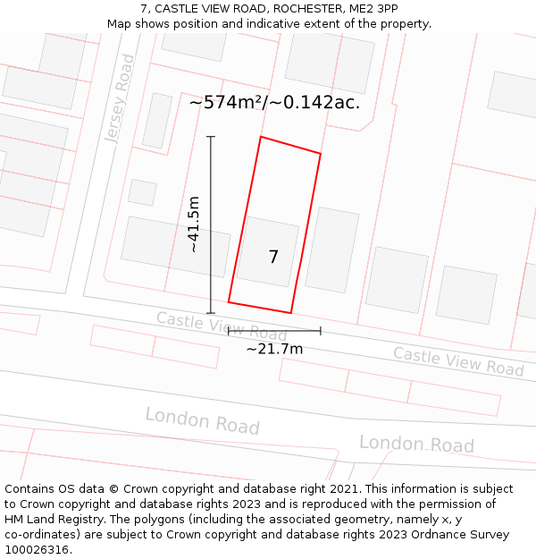 7, CASTLE VIEW ROAD, ROCHESTER, ME2 3PP: Plot and title map